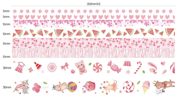 Söt papperstejp gör-det-själv scrapbooking-tejp klistermärke tecknad mönster stil dekorativ kombination hantverksset skolmaterial: Rosa