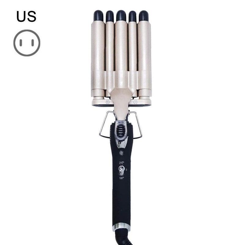 EU/US/UK Curling Iron 180-210 Degrees Tools Barrel Styler Hair Curlers Styling Electric Waver Hair Curl Five T S5W7: gold US