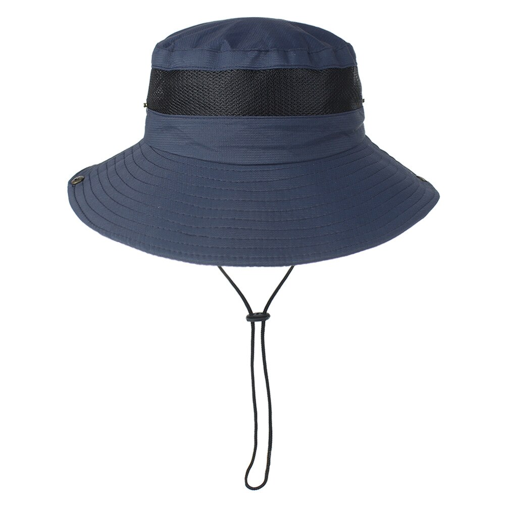 Bucket Sun Hat Fishing Caps Wide Brim Safari Visor Sun Cap For Male Men Fishing Hats Outdoor Sports Cap: Navy blue