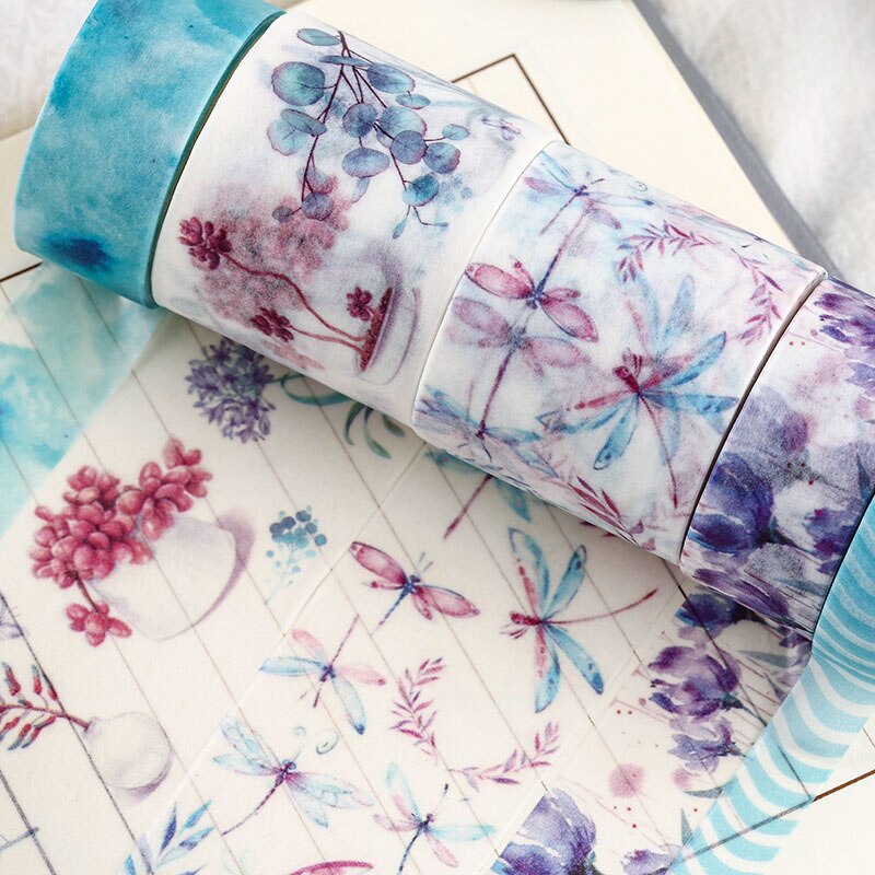 10 st/kartong blad blommatryck washitejp gör-det-själv-dekoration maskeringstejp leksaksdekaltejp för dagbok scrapbooking dekor fotoalbum