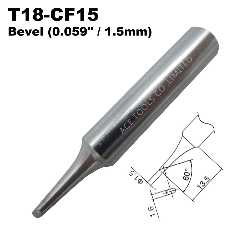 T18-CF15 Soldering Tip Bevel 1.5mm 0.059" Fit HAKKO FX-888 FX-888D FX-8801 FX-600 Lead Free Iron Bit Nozzle Pencil Wedling