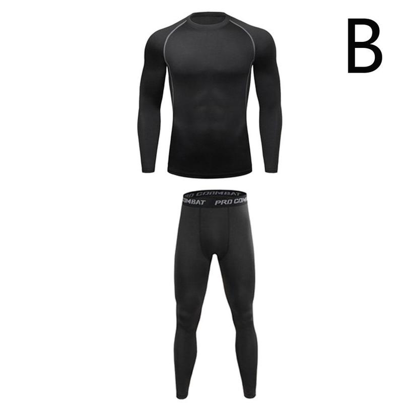 Ajuste seco conjunto de roupas esportivas de treinamento dos homens fitness compressão jogging terno oversized wear apertado masculino 2xl3xl esportes vestuário d5l7: Black / XL