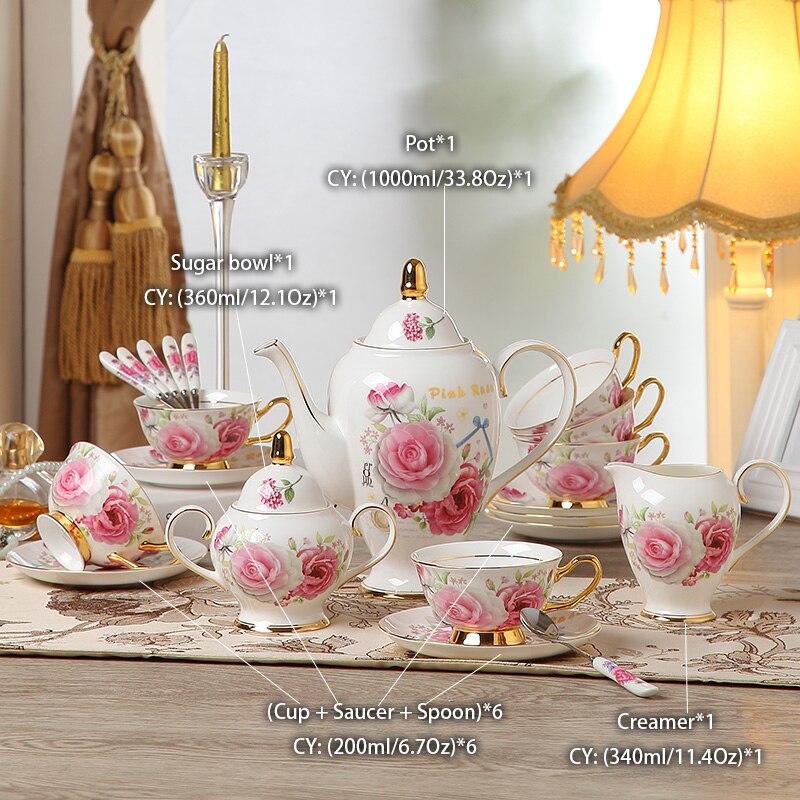 Romantic Bone China Coffee Set British Porcelain Tea Set Ceramic Pot Creamer Sugar Bowl Teatime Teapot Coffee Cup Coffeeware