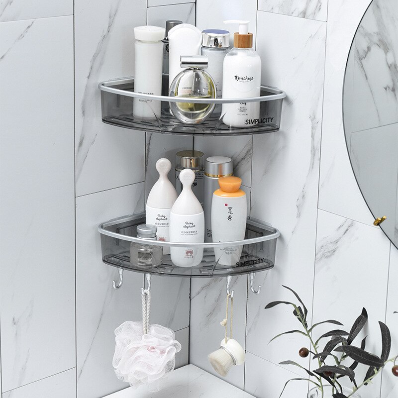 ONEUP Drainable Bathroom Shelf Cosmetic Towel Storage Rack With Hooks Wall Shower Corner Shelf Organizer Bathroom Accessories: Triangle styles 2PCS