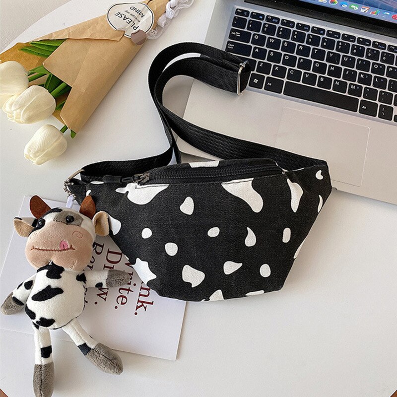 Moda coreia do sul vaca lona pequeno mensageiro zíper bolsa telefone peito crossbody sacos para as mulheres manchas tem porto de carregamento