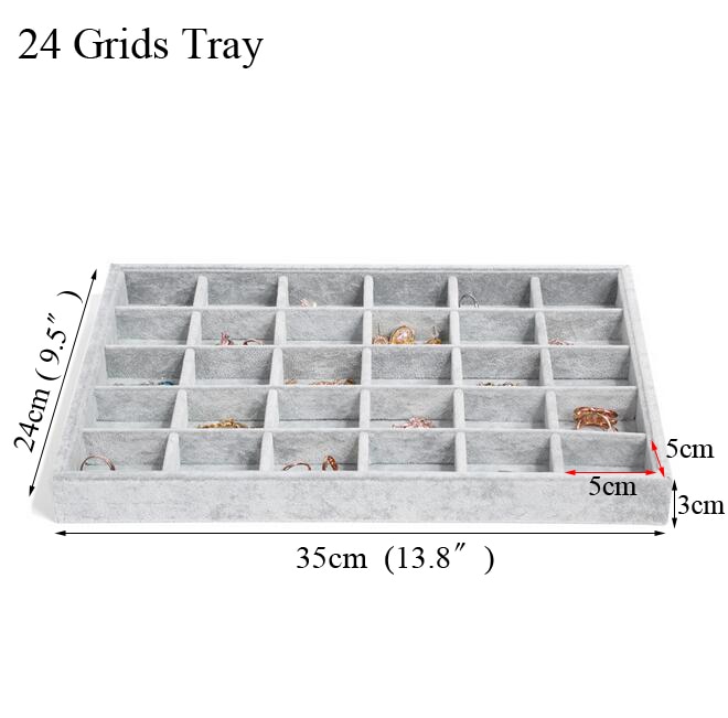 Ice Grey Velvet Jewelry Tray Jewelllery Storage Box Watch Holder Necklace Ring Earrings Pendant Display Organizer Series