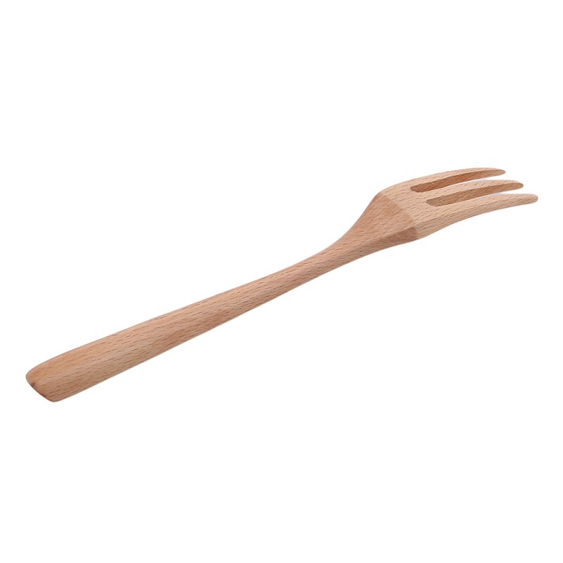 Beech Spoon Japanese Simple Style Natural Solid Color Handle Wooden Spoon Fork Kitchen Tableware
