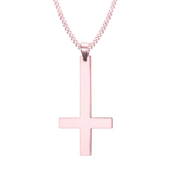 Collier avec pendentif en croix inversée pour homme, bijou Simple, en acier inoxydable, Style religieux, accessoires: Rose gold