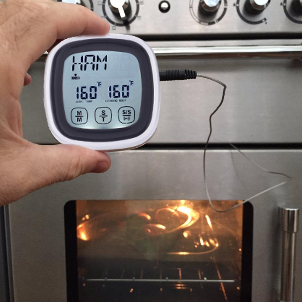 BBQ Oven Touch Screen Cooking Thermometer Timer Stainless Steel Probe Digital Kitchen Meat Thermometer Countdown Time