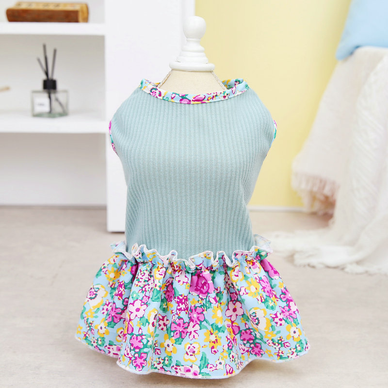 Vestidos a rayas para perros, ropa de verano para perros, falda de princesa de encaje para cachorros, bonito vestido de gato con puntos, disfraces para mascotas, ropa para Chihuahua: XS / Azul