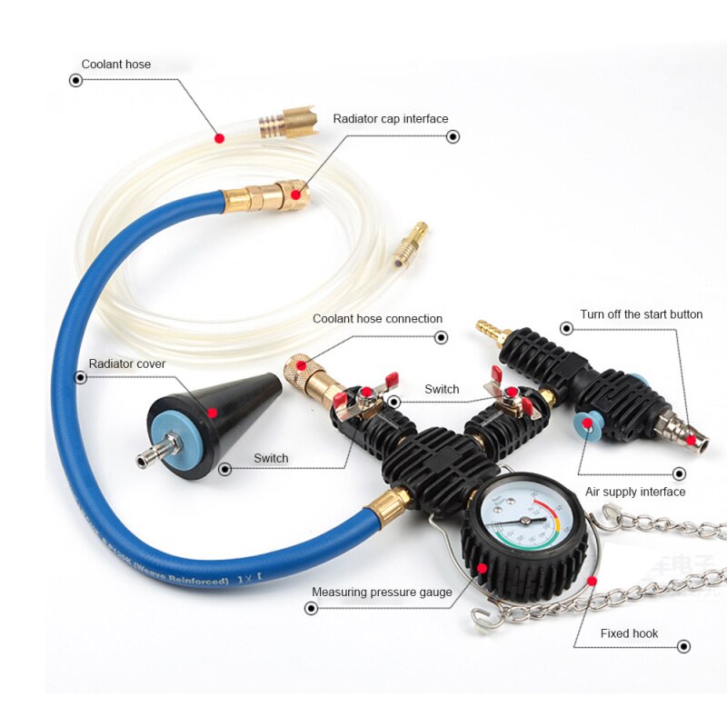 Sistema de refrigeración, Kit de herramientas de recarga de refrigerante, tanque de agua para coche Universal, juego de relleno neumático anticongelante con carcasa adaptadora, manguera