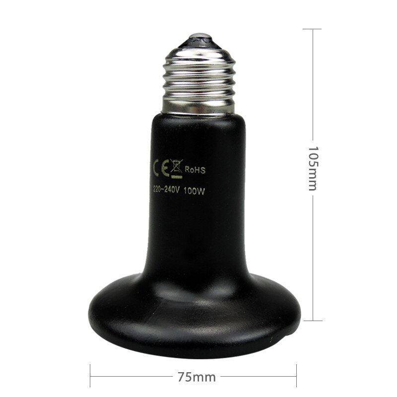 Reptile Heat Lamp Ceramic Heat Bulb No Light Emitting 100W for Amphibian Pet & Incubating Chicken @LS