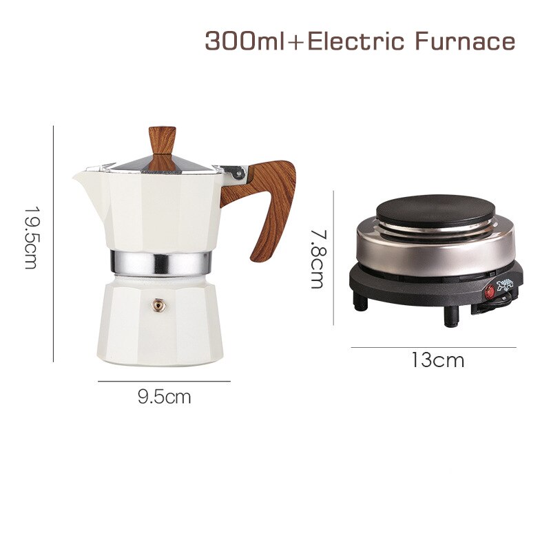 Przenośny ręcznie parzony ekspres do kawy kuchenka elektryczna zestaw dziesięciopunktowy zestaw do mokki do parzenia kawy w domu mała włoska ekstrakcja: White 300ml Suit