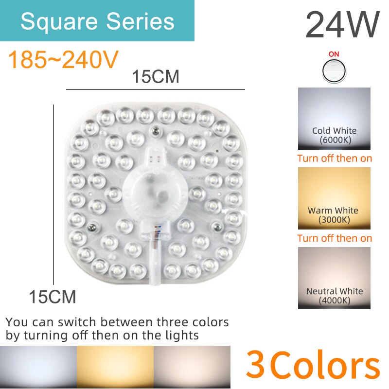 Kaguyahime magnetisk ledet modul lys 12w 16w 20w 24w ledet downlight magnet tilbehør blekksprut tallerken ringe ledet lampe 220v til tak: 24w kvadrat 3 farger