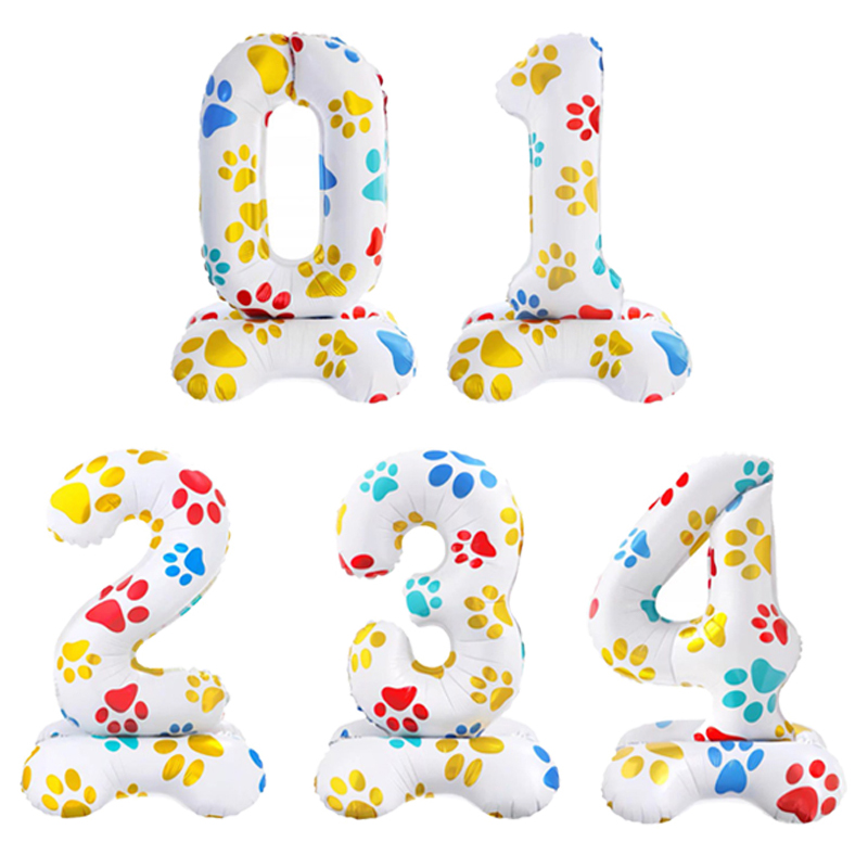 Globos de aluminio con patas de perro y animales para mascotas, globos de pie con números blancos de 16 pulgadas, decoración para de feliz cumpleaños, Baby Shower, 1 ud.
