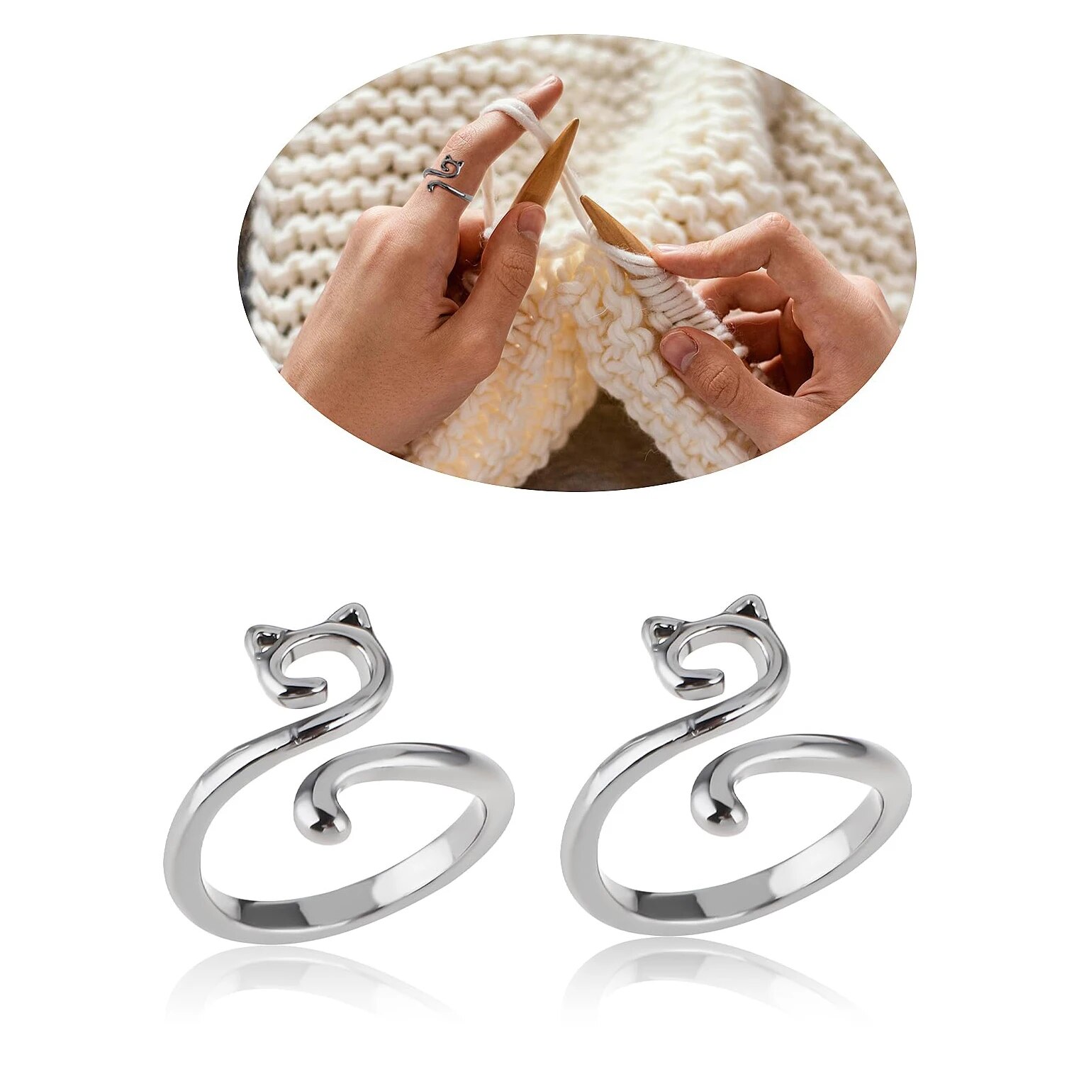 Anillo de ganchillo de punto ajustable para mujer, guía de hilo abierta, anillo de tensión para tejer más rápido, 2 piezas: Beige