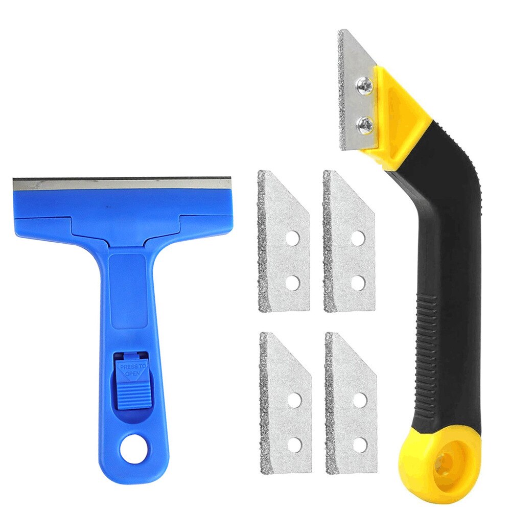 Grout Remover, Angled Grout Scraping Rake Tool + Scraper, Tile Grout Saw with 4 Pcs Extra Blades Replacement for Tile Cleaning