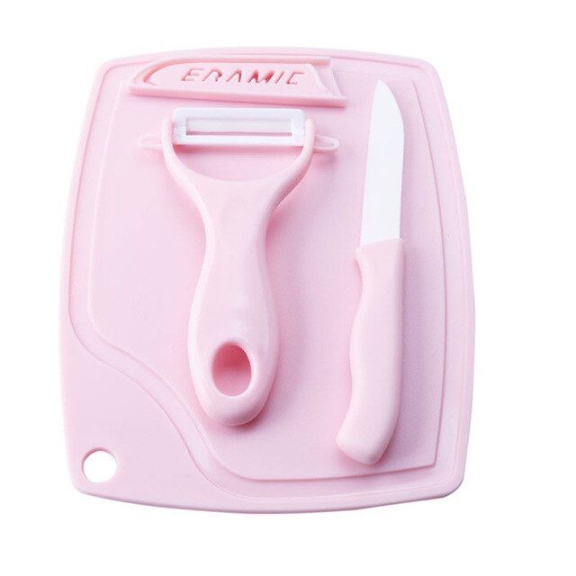 3Pcs Keramische Dunschiller Snijplank Fruit Mes Groente Snijmachine Fruit Mes Handig En Praktisch Keukengerei Set: pink