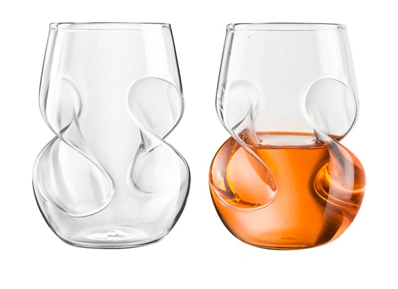American Creativity Double Helix Spiral Old Fashioned Whiskey Glass Artistic Modeling Chivas Whisky Wine Glasses Tumbler Charms: 2 Pcs Transparent