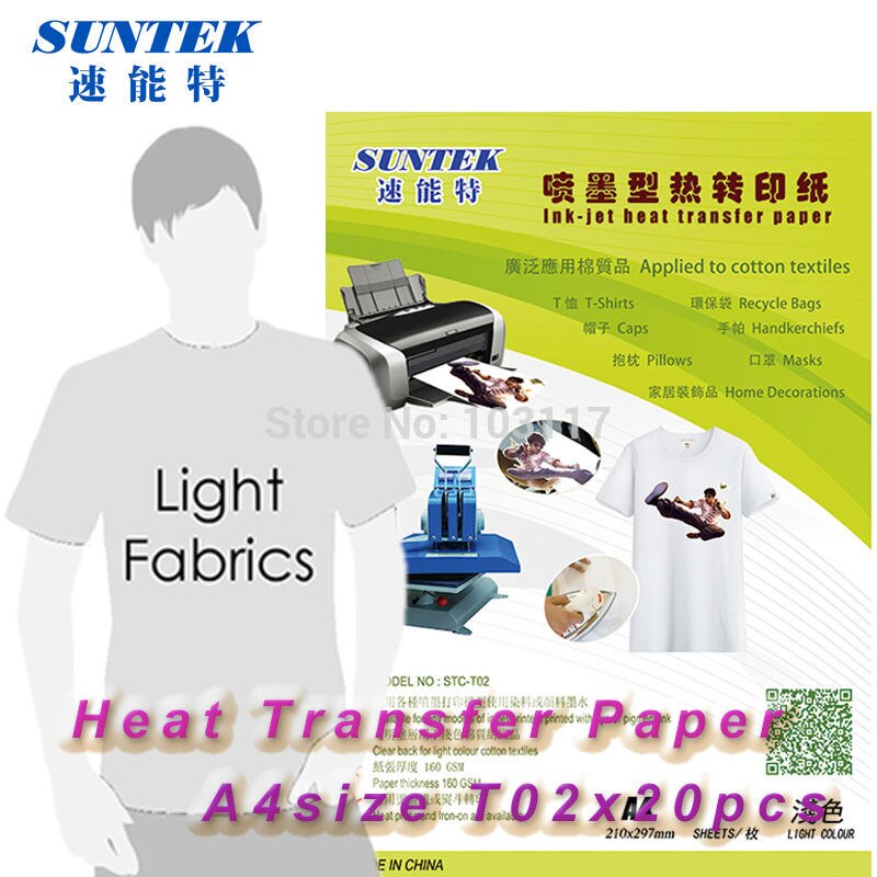 (20 stks/partij) A4 Warmte-overdracht Papier voor Epson Printer T-shirt Warmte Persmachine Met Licht Kleur