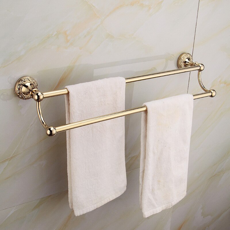 Antyczny mosiądz łazienka sprzętu zestaw złoty polerowany podwójny uchwyt na ręcznik akcesoria łazienkowe uchwyt ścienny robić montażu na ścianie łazienki produkty