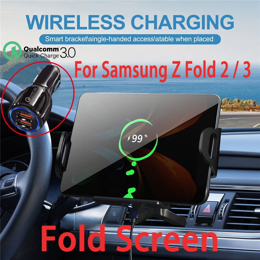 15w wireless car chargers, foldable screen, qi fast phone charger holder for samsung galaxy z, fold 3 2 iphone 13, 12 max, huawei mate x