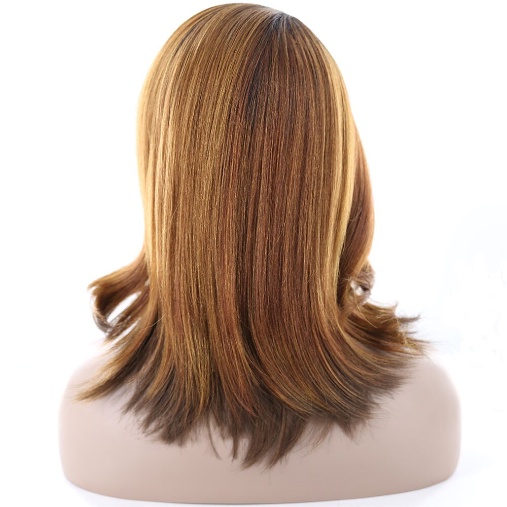 Brown Color Synthetic Hair Wigs With Bangs Side Part X-TRESS High Temperature Fiber Glueless Hairpiece Straight Women Short Wig: OM27P