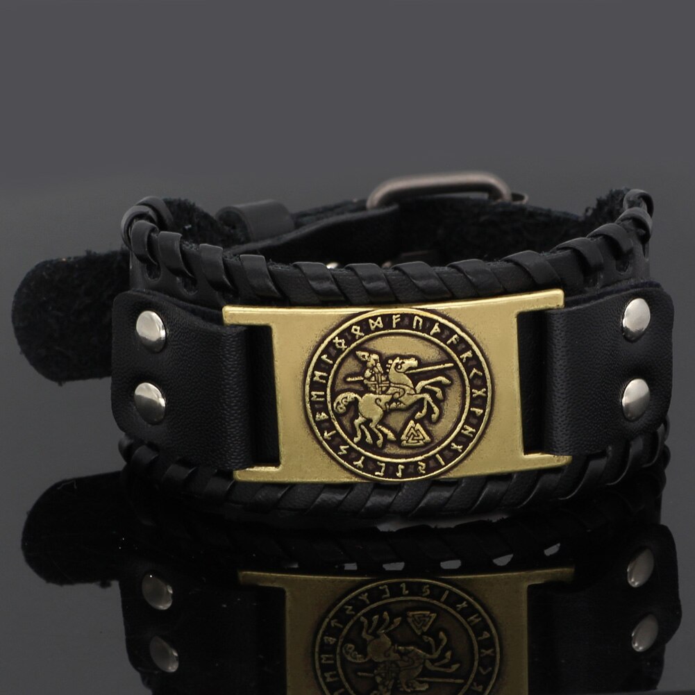 nordisch Wikinger Odin reiten Sleipni Rune leder amulett Armbinde-einstellbare größe 19-31 cm: qinghei