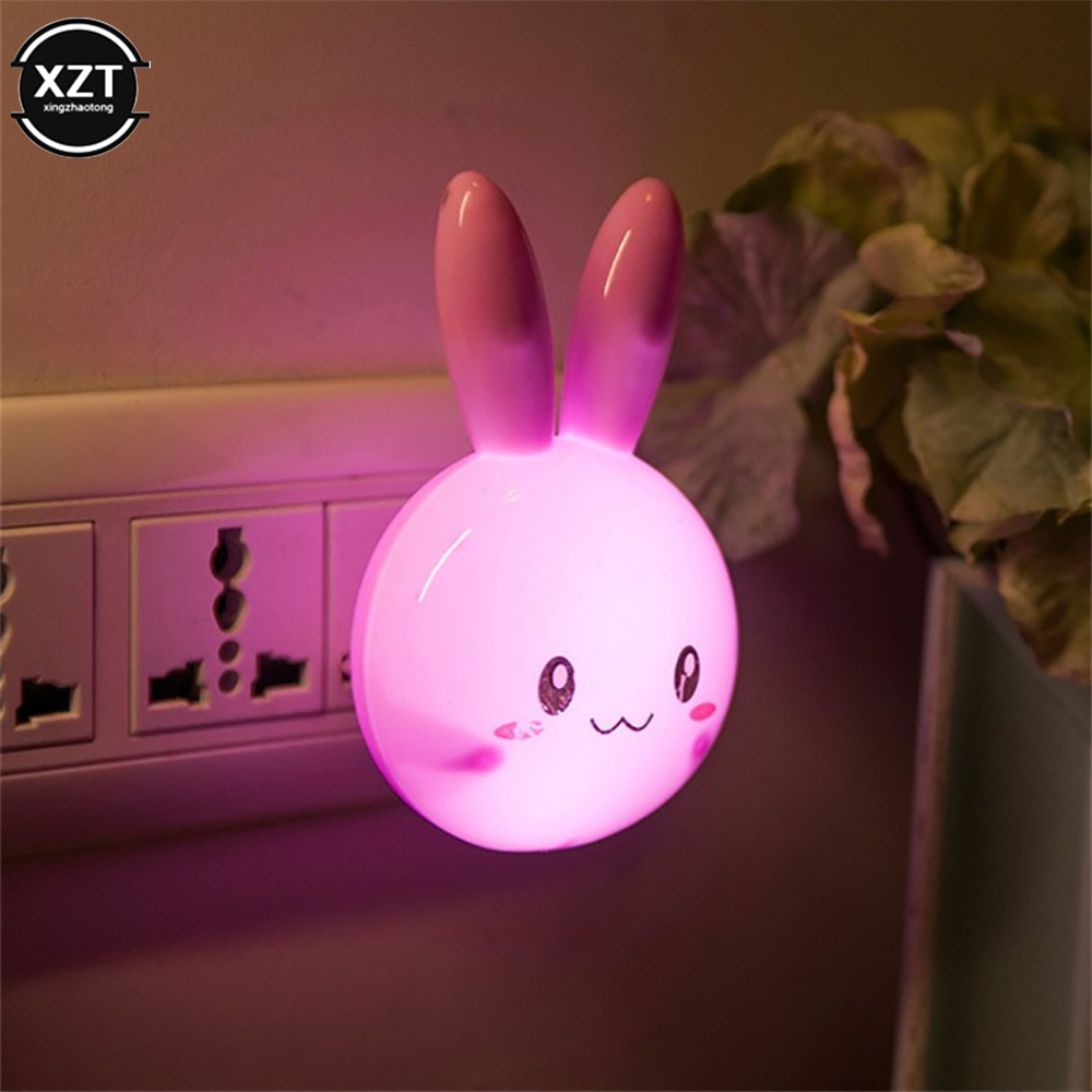 Schalten Sie den Schalter ein. Niedliches Kaninchen-LED-Nachtlicht, US-Standard, rosa, süßes Kaninchen