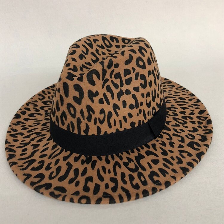LVTZJ-sombreros de fieltro de lana Unisex para hombre y mujer, sombreros Fedora de Jazz de estilo Simple con borde plano, banda de cuero de grano de leopardo, decoración Trilby Panamá, sombreros formales