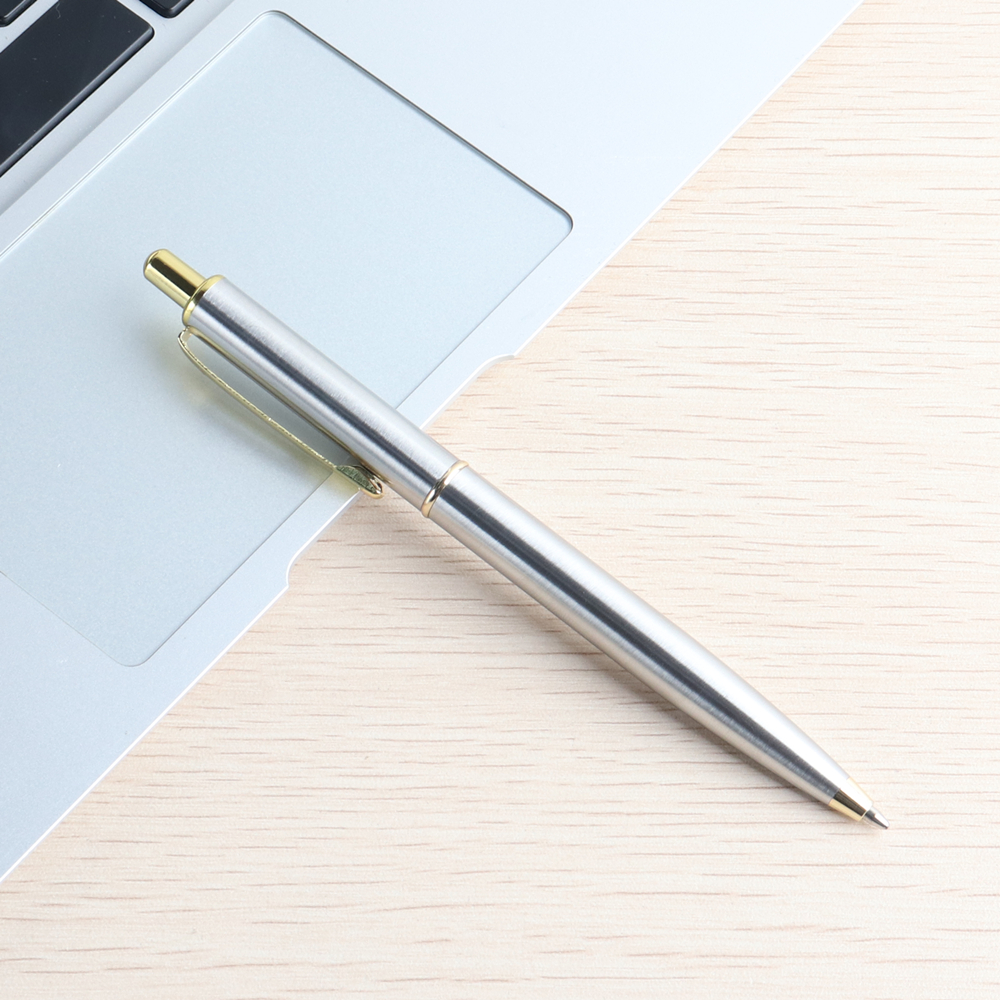 Luxury Metal Ballpoint Pen Writing 0.7mm Black Blue Ink Ball Point Pens Stationery School Office Supplies Business: WHITE / Blue