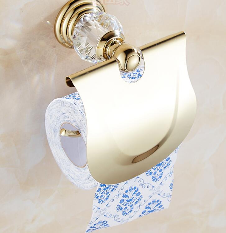 Clear Crystal Bathroom Accessories Sets Silver Polished Gold Towel Rack Toilet Brush Holder Solid Brass Bathroom Hardware Sets: paper holder