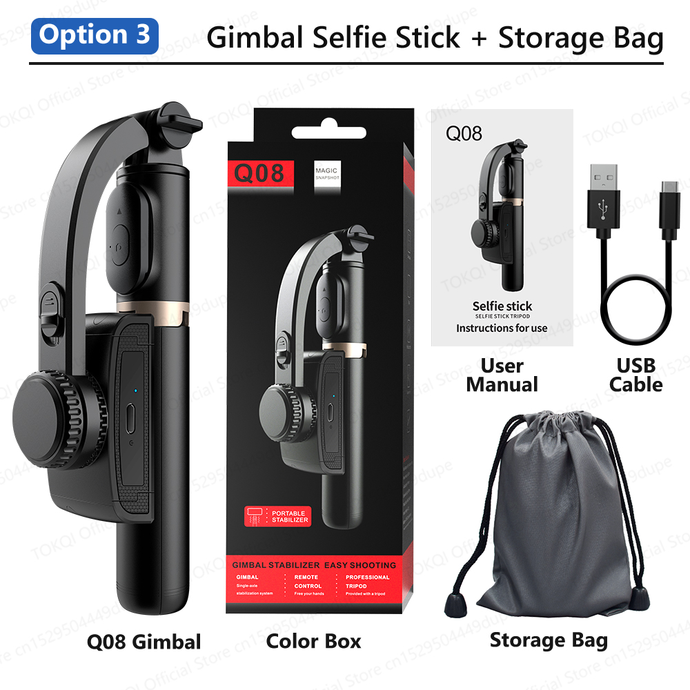 Q08 Gimbal Stabilizer for Smartphone Mobile Video Stabilizer Bluetooth Selfie Stick Tripod Live Vertical Shooting Bracket: Pink