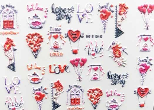 3D Acrylic Engraved Nail Sticker Winter colorful flowers birds love desgin Water Decals Empaistic Nail Water Slide Decals Z0260: 10