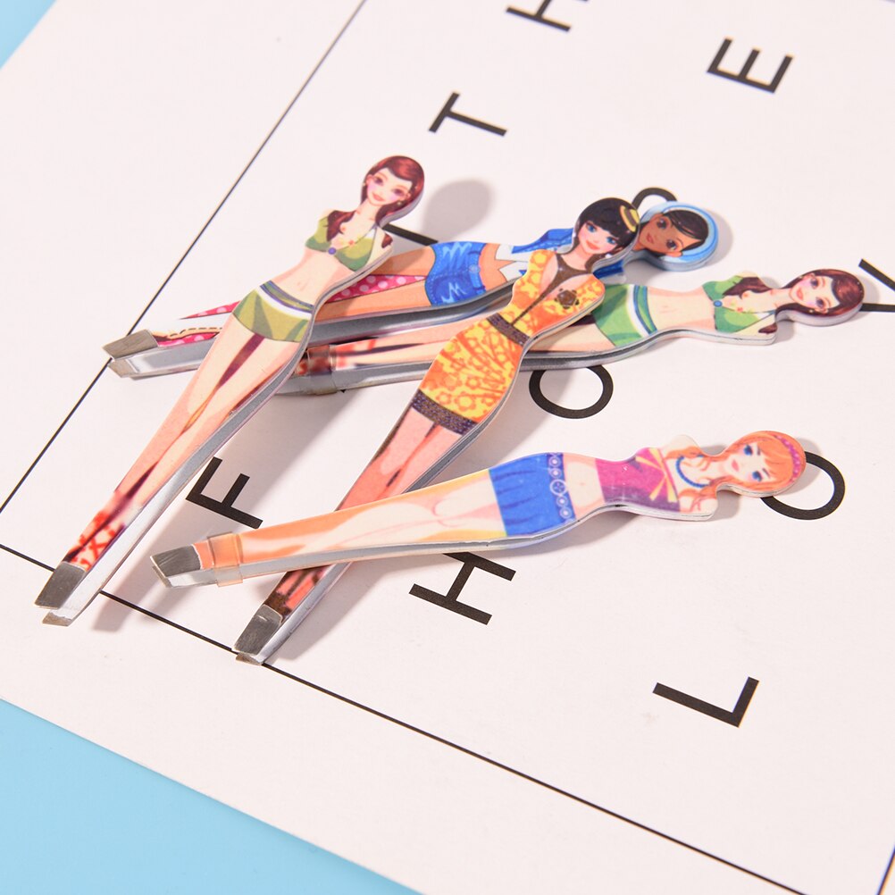 Bikini Girls Eyebrow Tweezers For Lady Cosmetic Tweezers Hair Remover Printed Style Stainless Steel Slanted Edge Clip 1pc