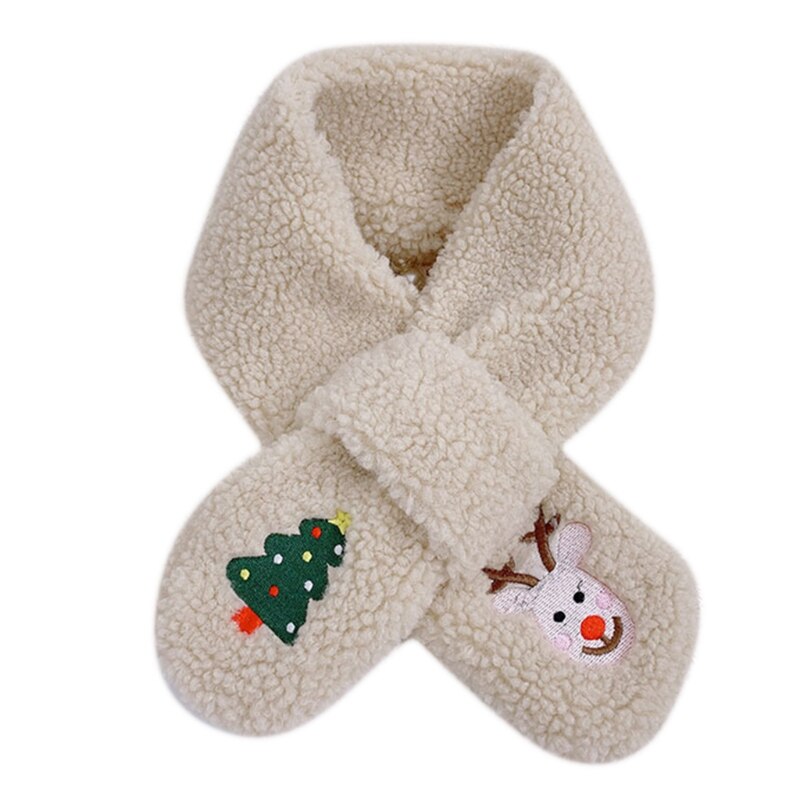 Kinderen kerst kruiskraag sjaal cartoon eland boom borduurwerk pluche nekwarmer  j78e: Rood