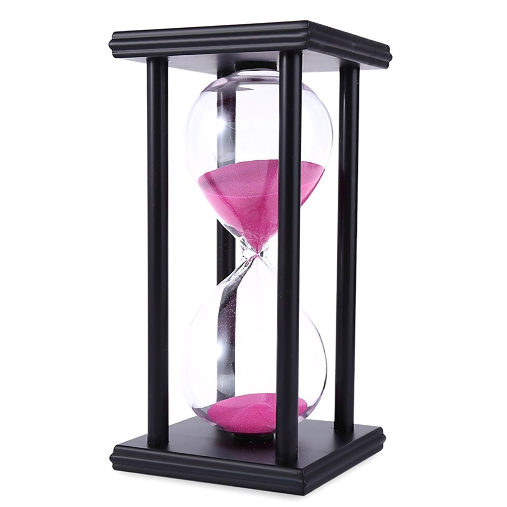 30 Minutes Time Counter Hourglass Sand Timer Retro Wooden Sandglass Clock: Black Pink