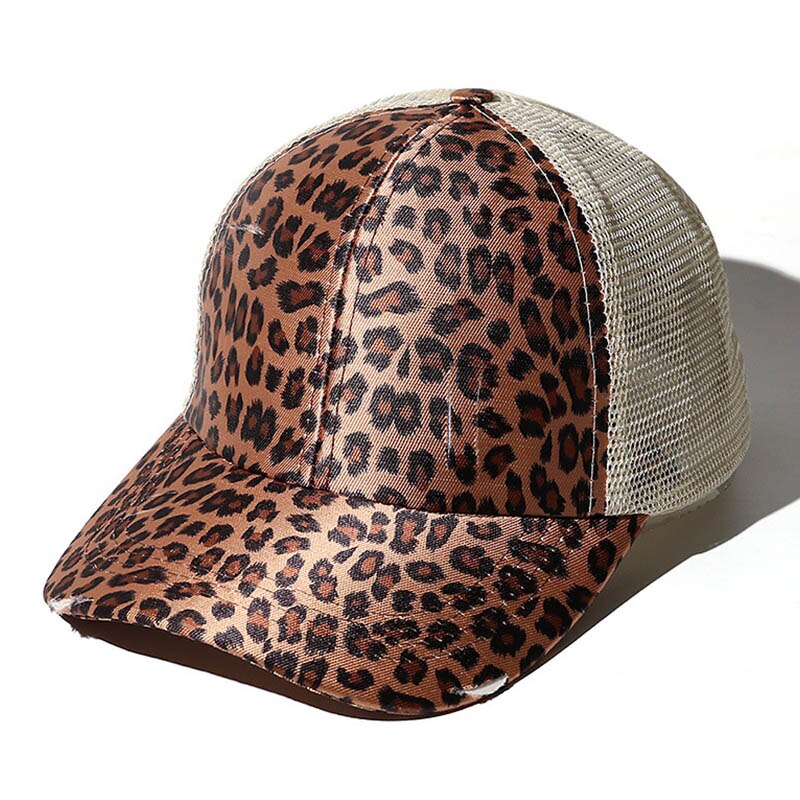 Zomer Baseball Cap Hollow Out Hoeden Voor Vrouwen Snapback Hoed Vrouwelijke Verstelbare Outdoor Trucker Hoed: leopard brown