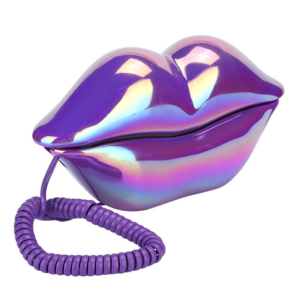 WX-3016 Mouth's Lips Shape Telephone Home Office Desktop Telephone Landline Colorful Pink/Electroplated Purple(optional): purple