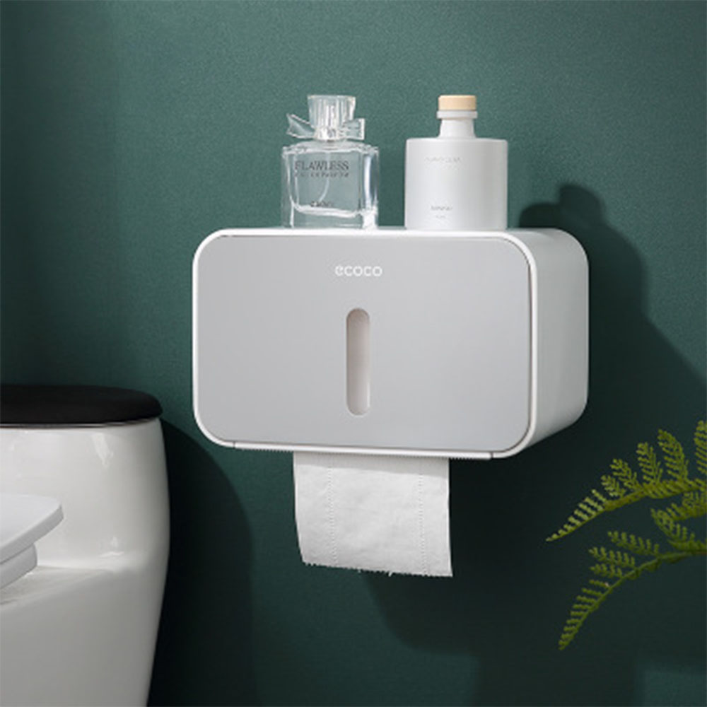 Toilet Paper Holder Towel Wall Mounted Storage Box Bathroom Accessories Tray Roll Tube Punch-Free Double-Layer: GRAY 01