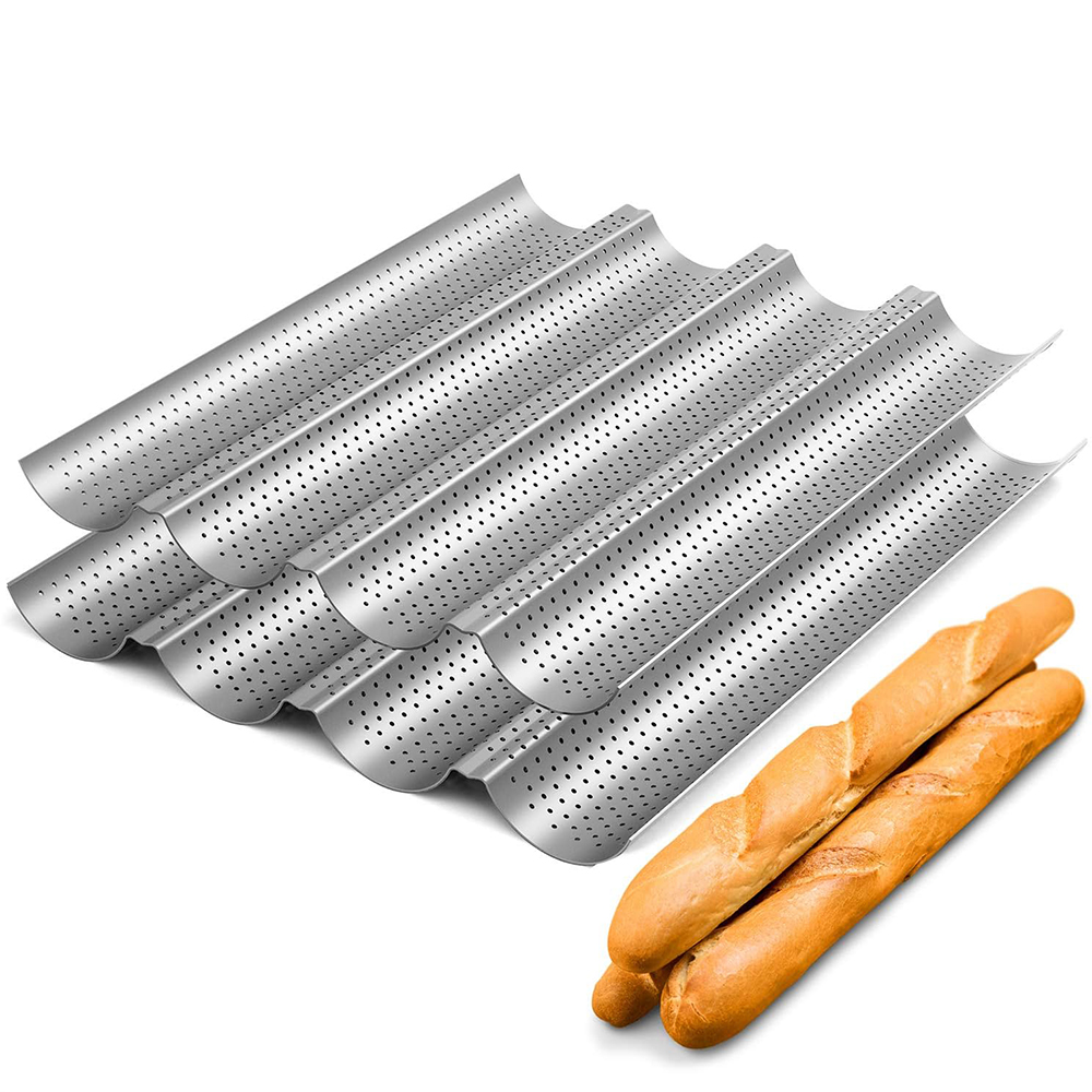 Bakplåt i franskt bröd, non-stick-beläggning, kolstål, perforerad baguetteplåt, 3/4 -vågsbröd, bakform, bakplåt, bakverktyg
