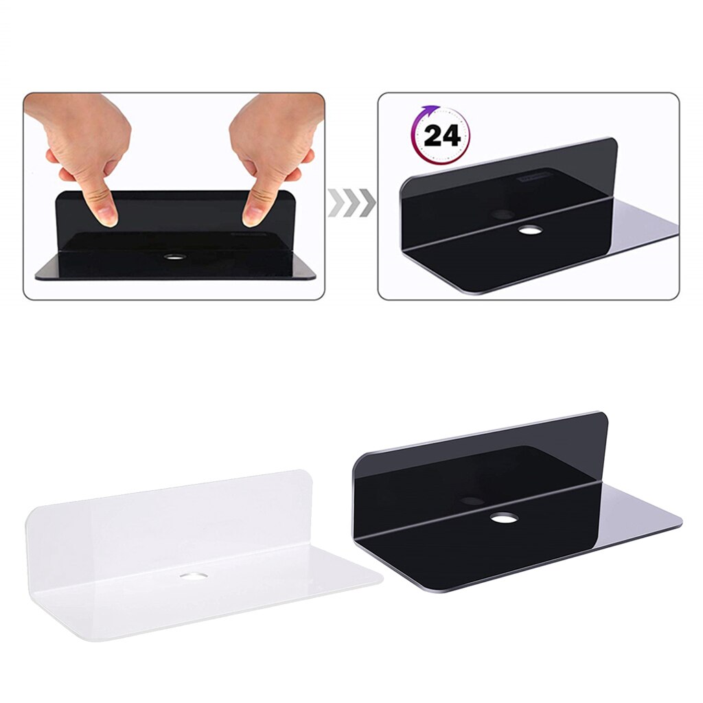 Estante flotante acrílico duradero sin daños, altavoz, pantalla pequeña, adhesivo, extraíble