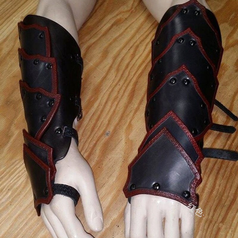 Ritter Armschienen mittelalterlich Armor Handschuh Renaissance Krieger Ranger Leder Spitze-hoch Stulpe Armbinde Breiten Bündchen Bausatz Für Männer Frauen: A