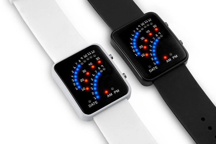 LED Digital Watches for Men Boy Binary Sector Dial Silicone Wristwatch for Men Clock Timer relogio masculino Black White