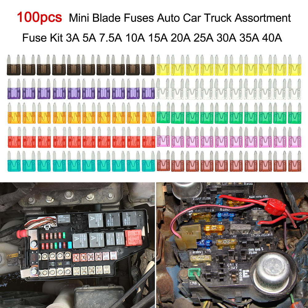 Mini fusibles de lame de voiture | 100 pièces, assortiment de camions de voiture, Kit de fusibles 2A 3A 5A 7.5A 10A 15A 20A 25A 30A 35A, fusible de lame de voiture, accessoires de voiture