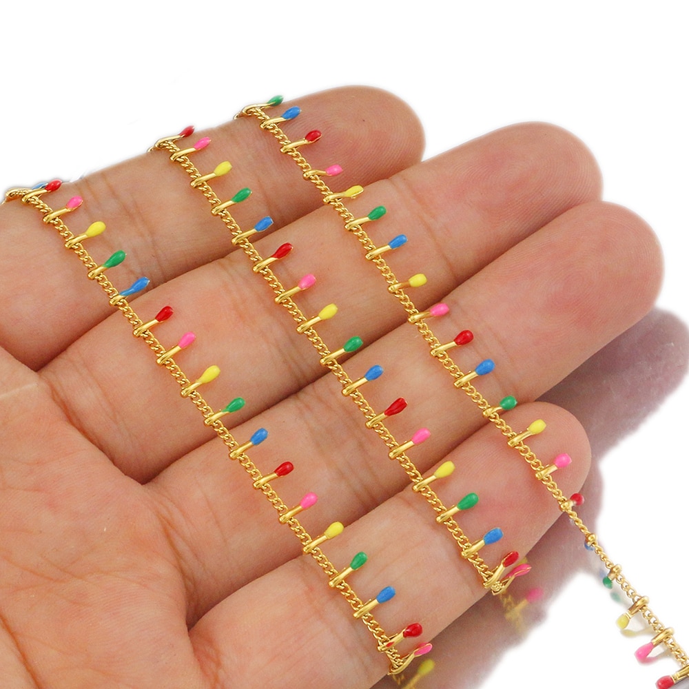1 Meter Rvs 18K Vergulde Clips Emaille Druipen Ketting Gesoldeerd Handgemaakte Bevindingen Voor Diy Sieraden Ketting Maken: Gold