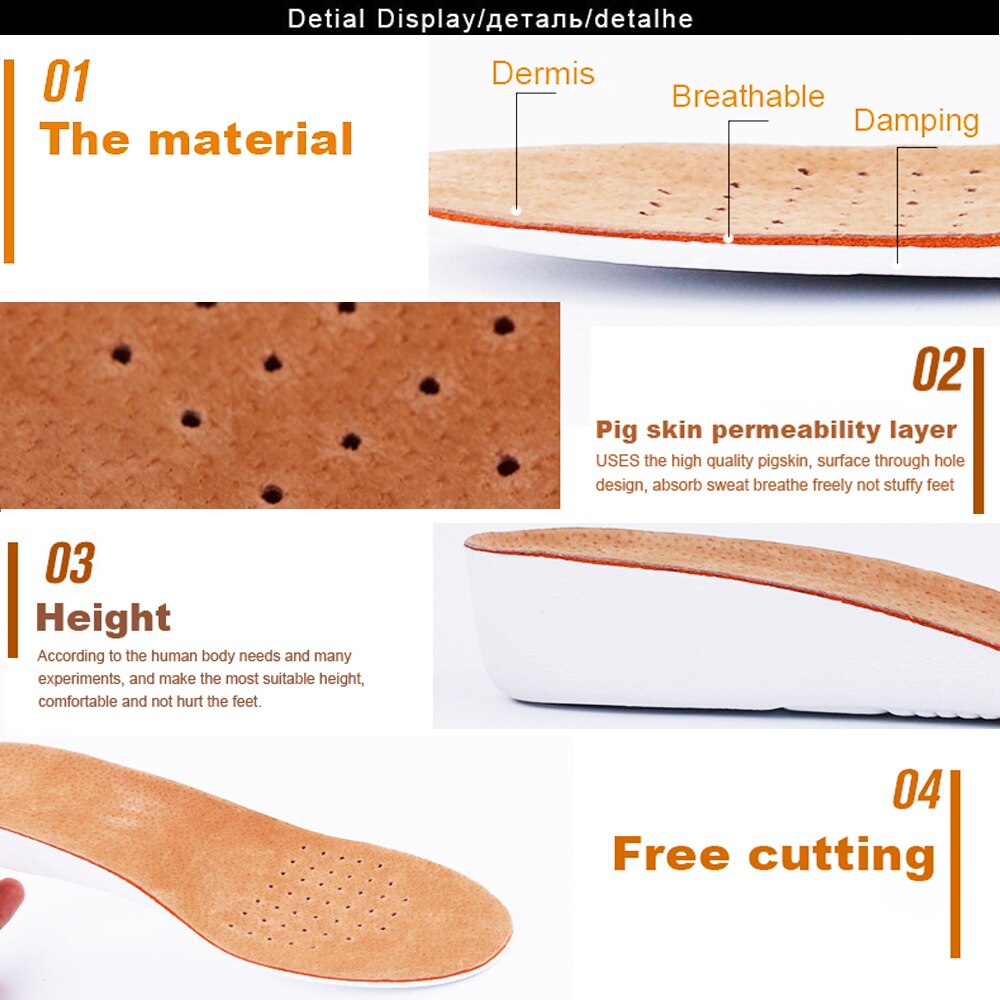 Winruocenleather aumentou palmilhas 1.5 cm-3.5 cm almofada sapato elevador altura aumento calcanhar par mais alto para homem/mulher sapatos