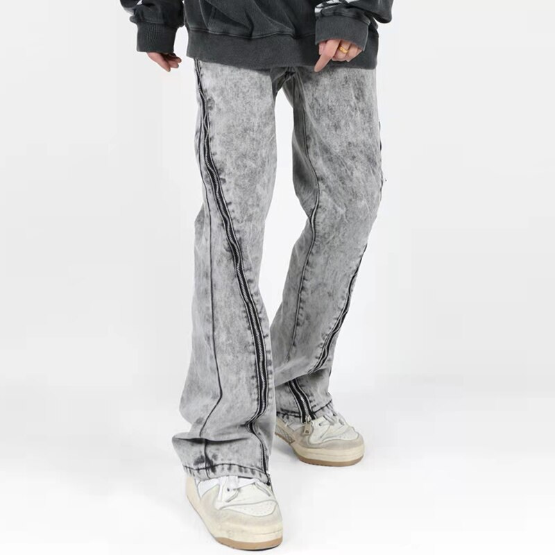Jean déchiré en Denim pour homme, pantalon délavé, coupe droite évasée, coupe ample, style rétro, Hip Hop, décontracté