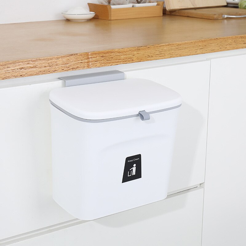 9L gabinete de pared para la cocina cubo basura colgar con tapa deslizante cocina colgador para puerta de armario de basura grande caja de almacenamiento: 7L white