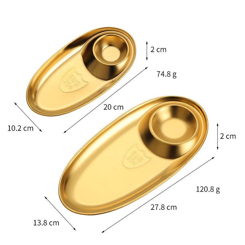 Grid plate 304 Stainless Steel Snack Plate Divided Grid Plate Oval Plate With Sauce Plate Western Fries Fried Chicken Plate